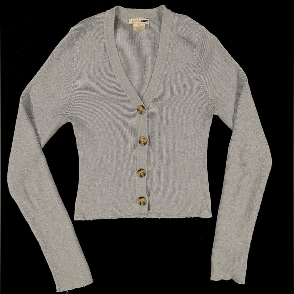 fashion nova light blue button down cardigan